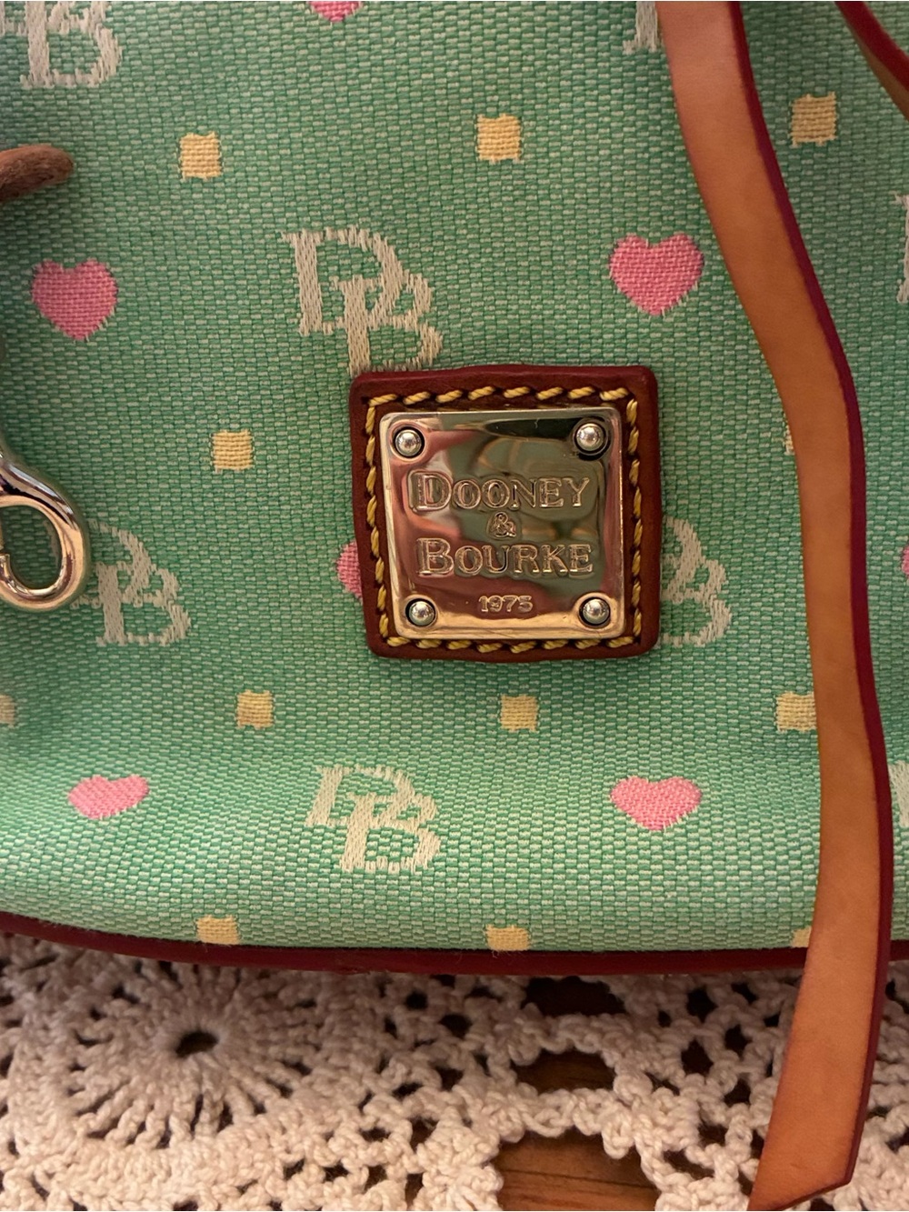 Vintage Dooney & Bourke Green Logo-Print Drawstring Shoulder Bag/Hand Bag - Picture 4 of 12